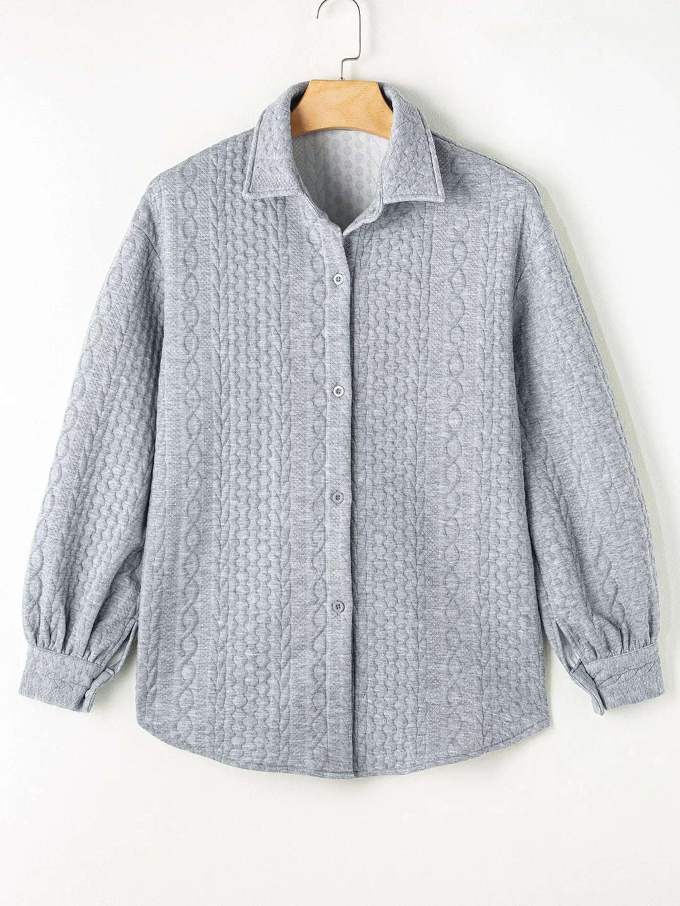 Cable Texture Puff Sleeve Loose Shacket