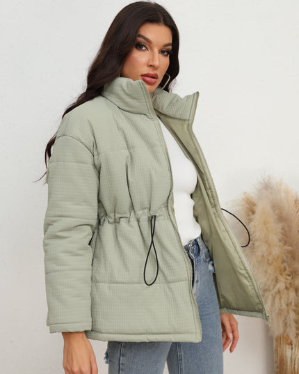 Drawstring Waist Zip-Up Puffer Jacket