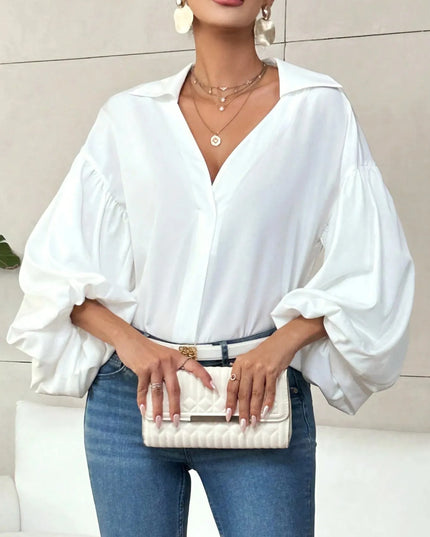 Polka Dot Balloon Sleeve Blouse