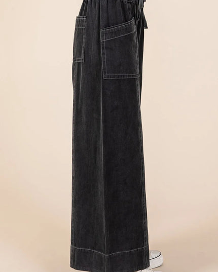 Mittoshop Mineral Wash Wide Leg Elastic Waist Twill Pants