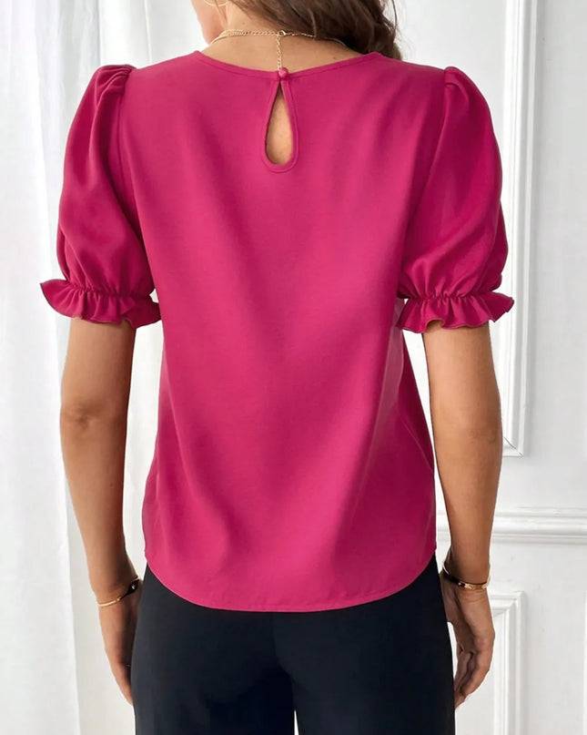Round Neck Flounce Sleeve Blouse 