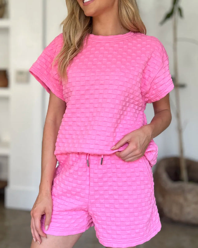 Double Take Full Size Texture T-Shirt and Shorts Set