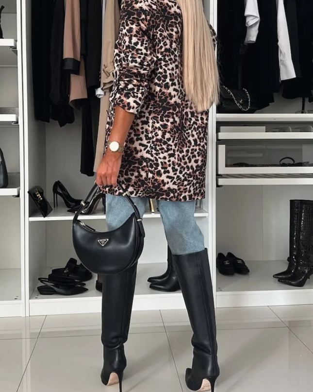 Animal Print Long Sleeve Blazer