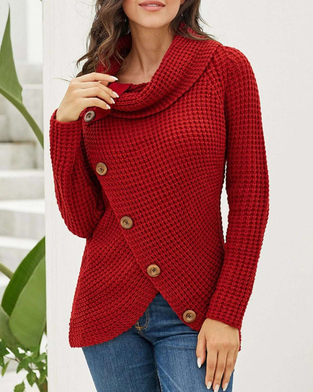 Full Size Texture Turtleneck Long Sleeve Sweater Plus Size Red