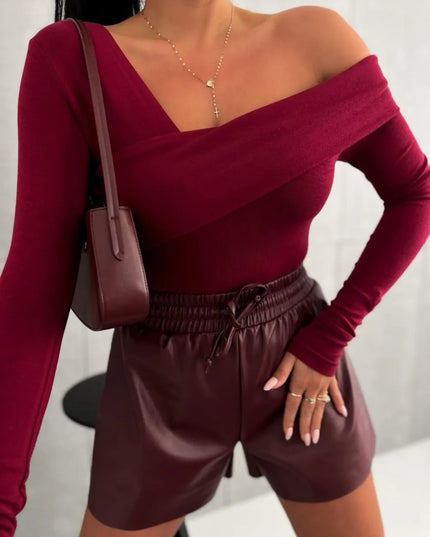 Asymmetrical Single Shoulder Long Sleeve T-Shirt