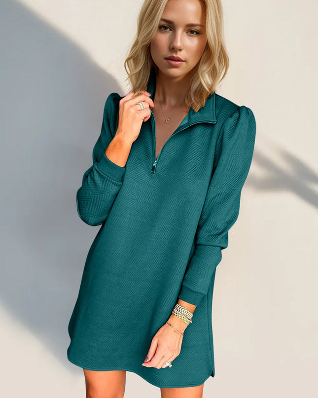 Double Take Textured Quarter Zip Long Sleeve Dress
