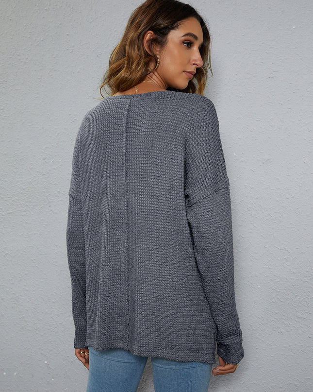 Dropped Shoulder High-Low Waffle-Knit Top