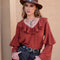 Statement Collar Long Sleeve Blouse Brick Red