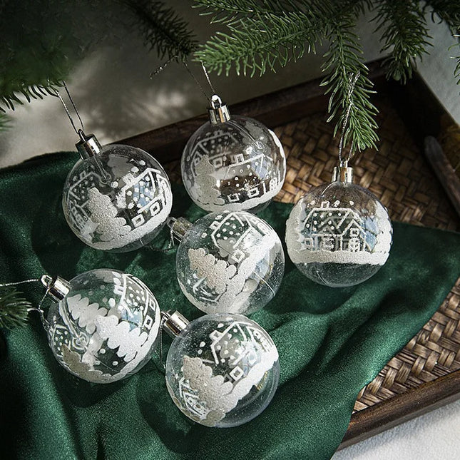 Transparent Acrylic Painted Ball Christmas Ball Decoration Pendant Hanging Ball Ornament Christmas Snow Globe House Model 6 61g