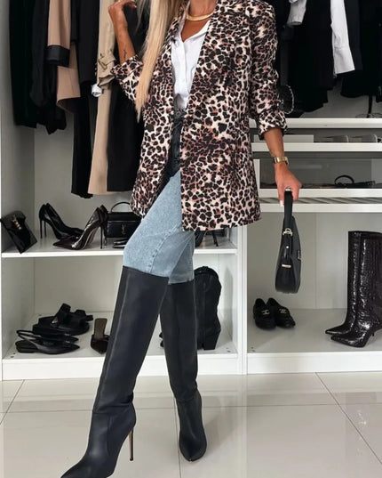 Animal Print Long Sleeve Blazer