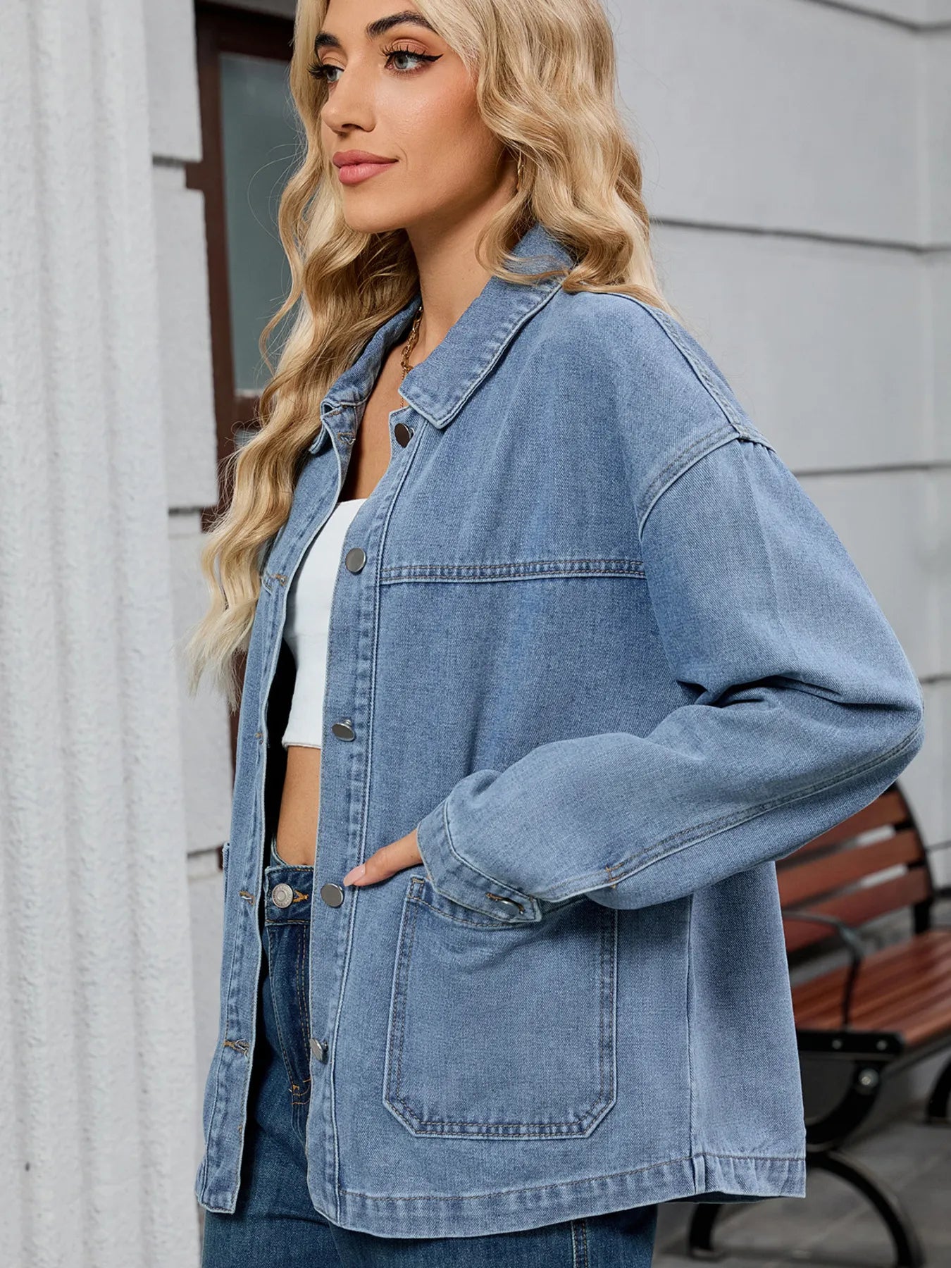 Washed Oversized Button Down Denim Jacket
