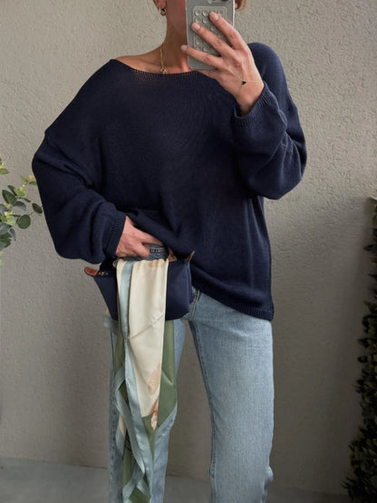 Boat Neck Drop Shoulder Sweater