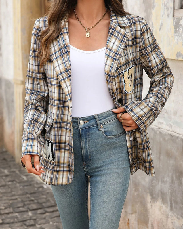 Number 87 Plaid Long Sleeve Blazer
