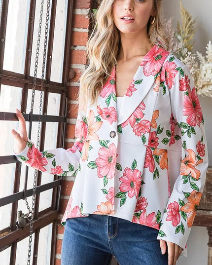 Heimish Full Size Multi Color Floral Blazers with Tunic Plus Size