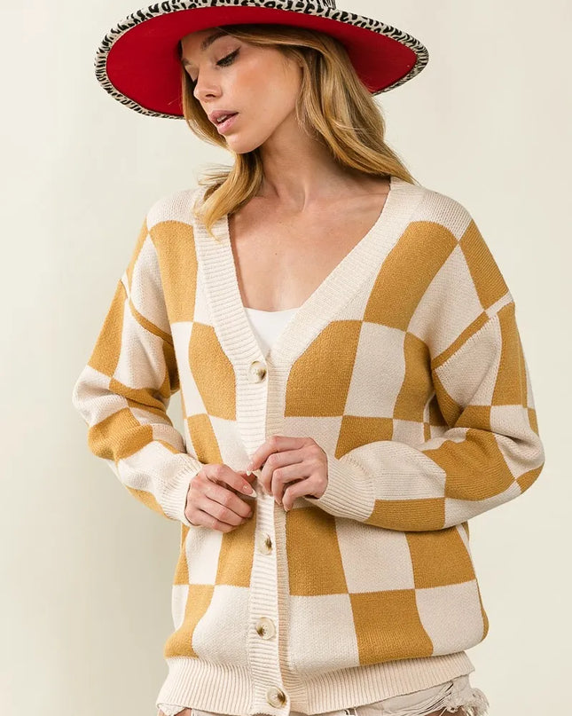 BiBi Checked V-neck Cardigan