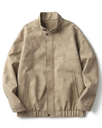 Men's Plus Size Zip Up Stand Collar Biker Jacket Khaki