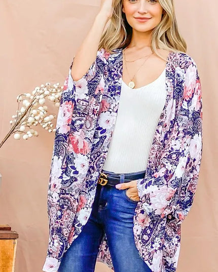 And The Why Floral Print Dolman Sleeve Kimono Cardigan