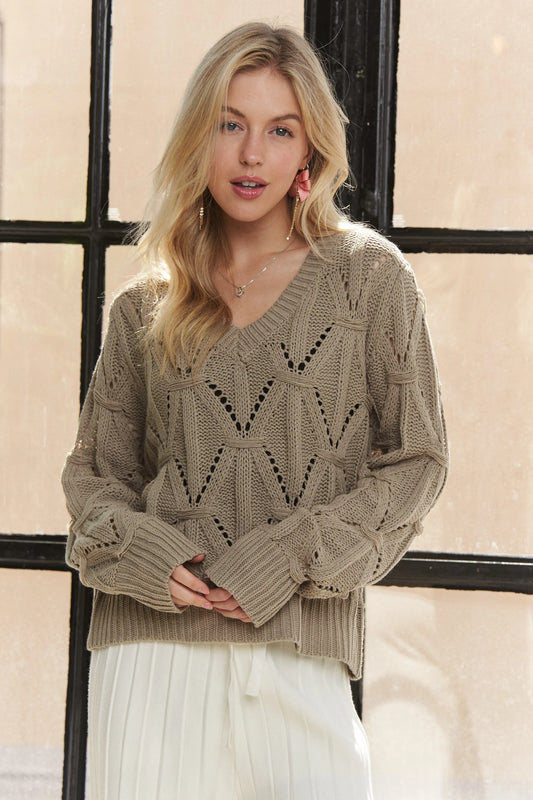 ADORA Loose Fit V Neck Knit Top KHAKI