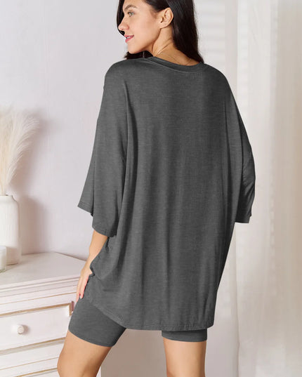 Basic Bae Full Size Soft Rayon Three-Quarter Sleeve Top and Shorts Set