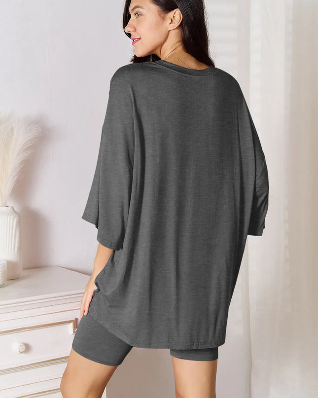 Basic Bae Full Size Soft Rayon Three-Quarter Sleeve Top and Shorts Set