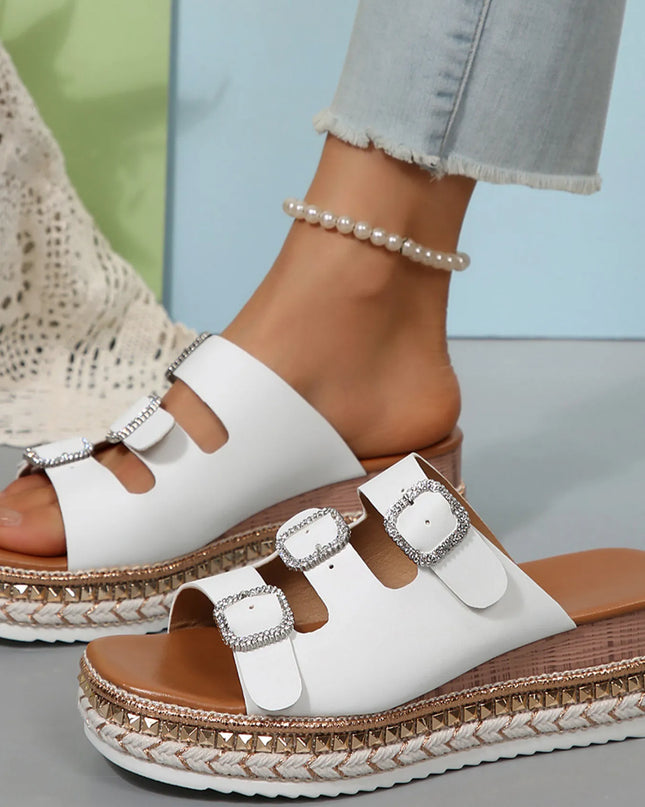 Rhinestone Buckle Platform Sandals 