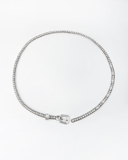 Rhinestone Metal Belt Silver One Size