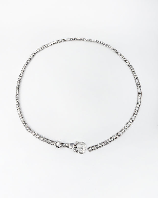 Rhinestone Metal Belt Silver One Size