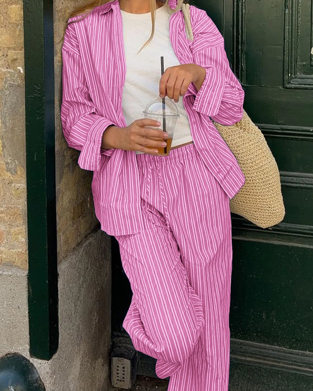 Striped Button Up Shirt and Pants Set