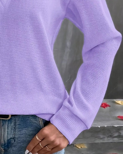 Plus Size V-Neck Long Sleeve Waffle Knit T-Shirt