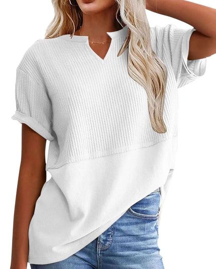 Texture Notched Short Neck T-Shirt