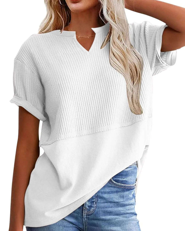 Texture Notched Short Neck T-Shirt