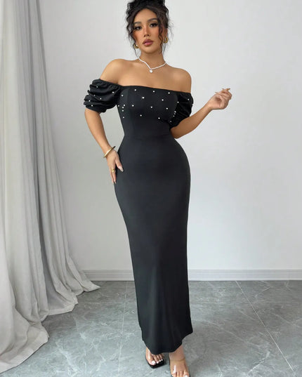 Off Shoulder Short Sleeve Maxi Dress 