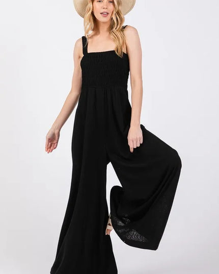 SAGE+FIG Smocked Flowy Wide Leg Jumpsuit
