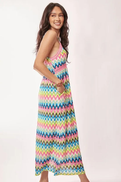 Davi & Dani Multi Color Crochet Lace Midi Dress