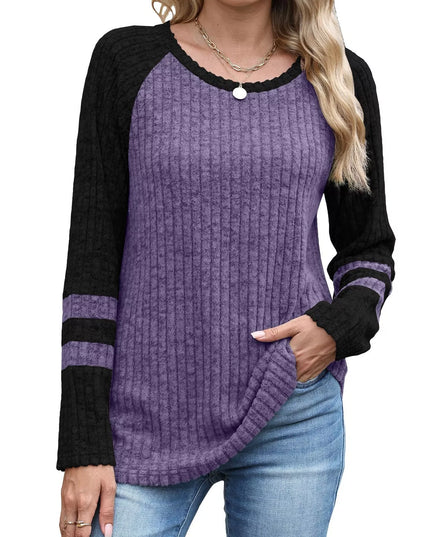 Ribbed Round Neck Raglan Sleeve Top