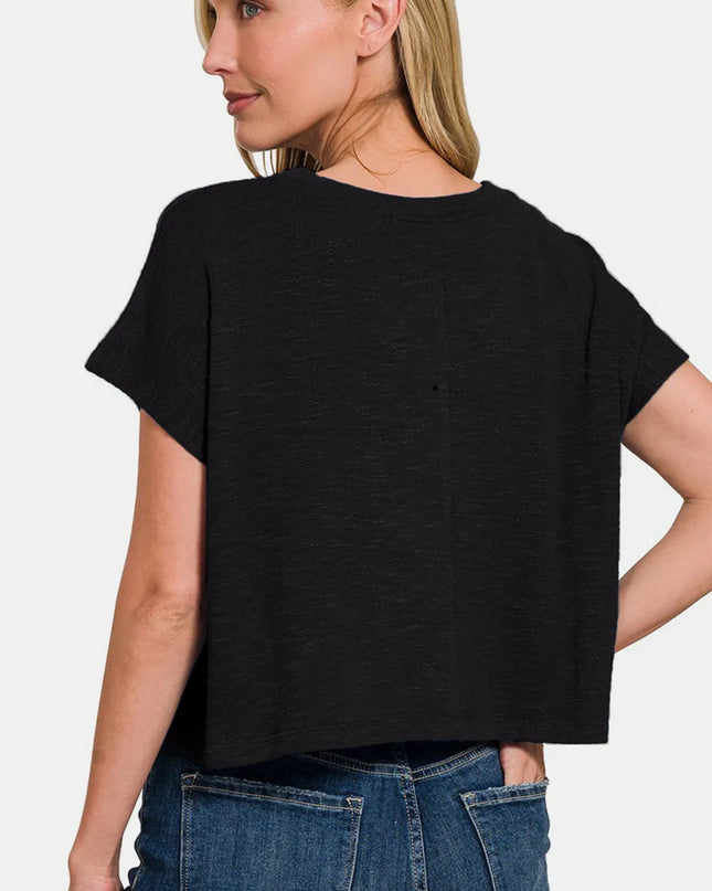 Zenana Round Neck Short Sleeve Crop T-Shirt