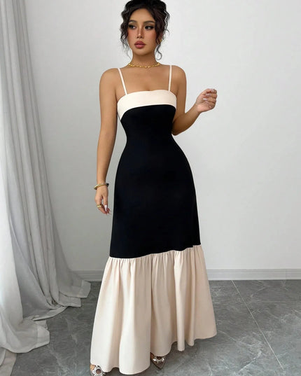 Two-Tone Spaghetti Strap Maxi Dress