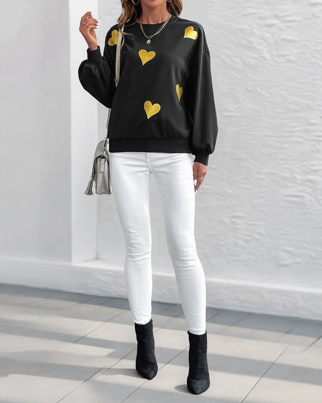 Heart Print Long Sleeve Sweatshirt