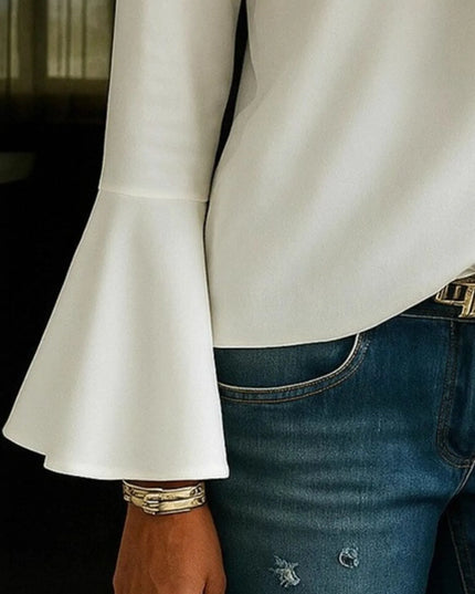 Full Size Ruffled V-Neck Bell Sleeve Top Plus Size