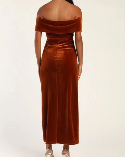 Off-Shoulder Wrap Dress with Side Slit