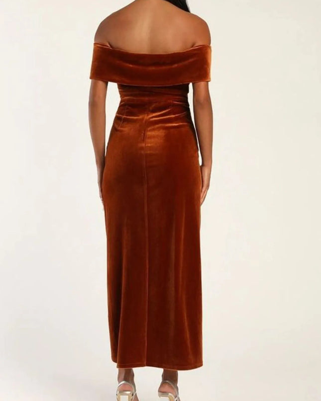 Off-Shoulder Wrap Dress with Side Slit