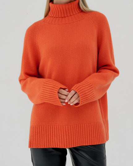 Turtle Neck Raglan Sleeve Sweater Orange