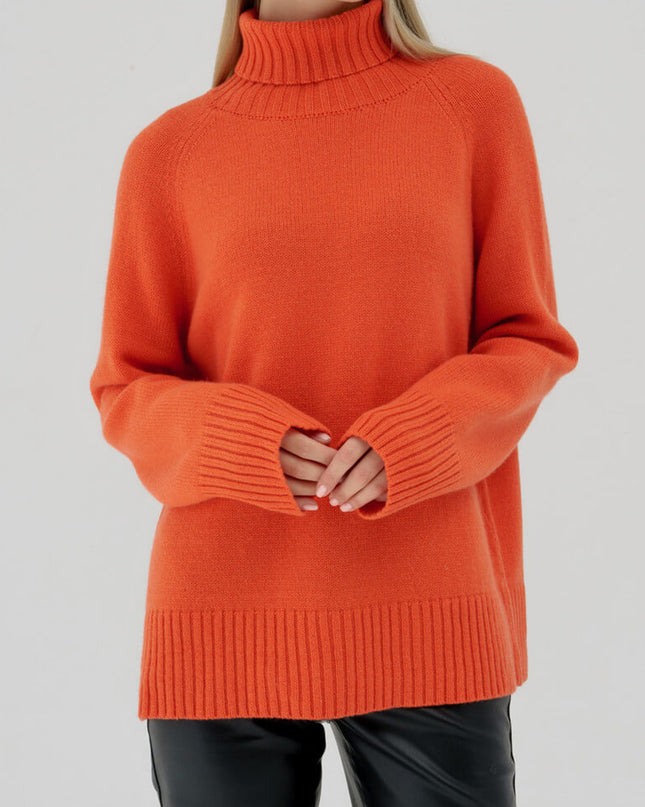 Turtle Neck Raglan Sleeve Sweater Orange