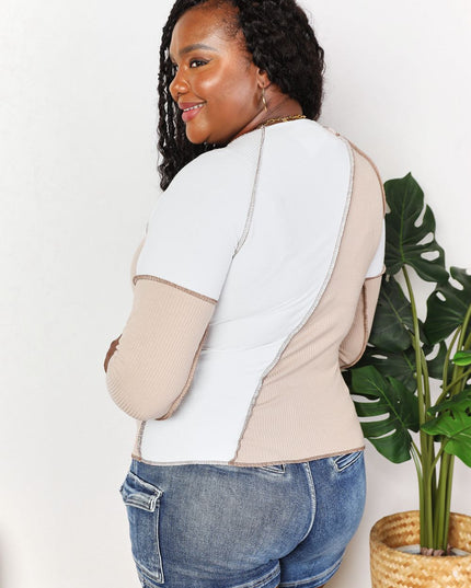 Double Take Color Block Exposed Seam Top