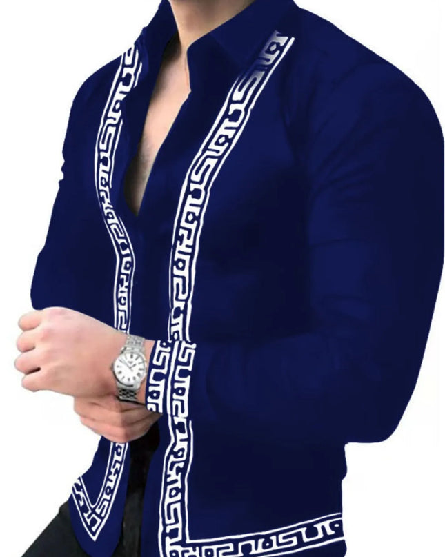 Men's Full Size Stand Collar Long Sleeve Shirt Plus Size Navy