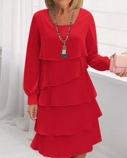 Full Size Layered Long Sleeve Mini Dress Plus Size Red