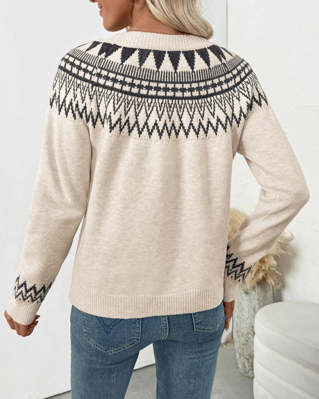 Nordic Fair Isle Pattern Round Neck Sweater