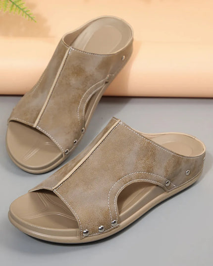 Open Toe Wedge Sandals Khaki