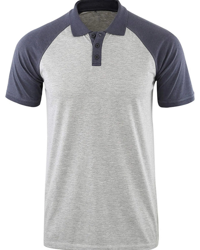 Men's Casual Raglan Sleeve Two-Tone Polo Shirt Dusty Blue