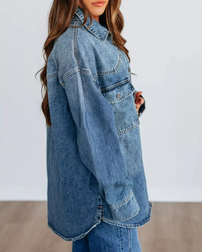 Snap Down Dropped Shoulder Denim Jacket